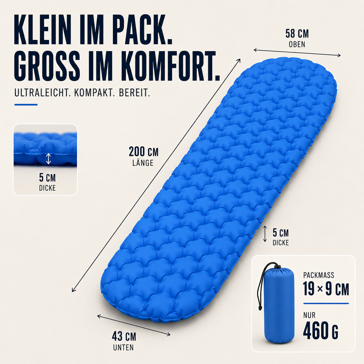 Ultraleichte Schlafmatte 4 Jahreszeiten – AirFlow CompactPad