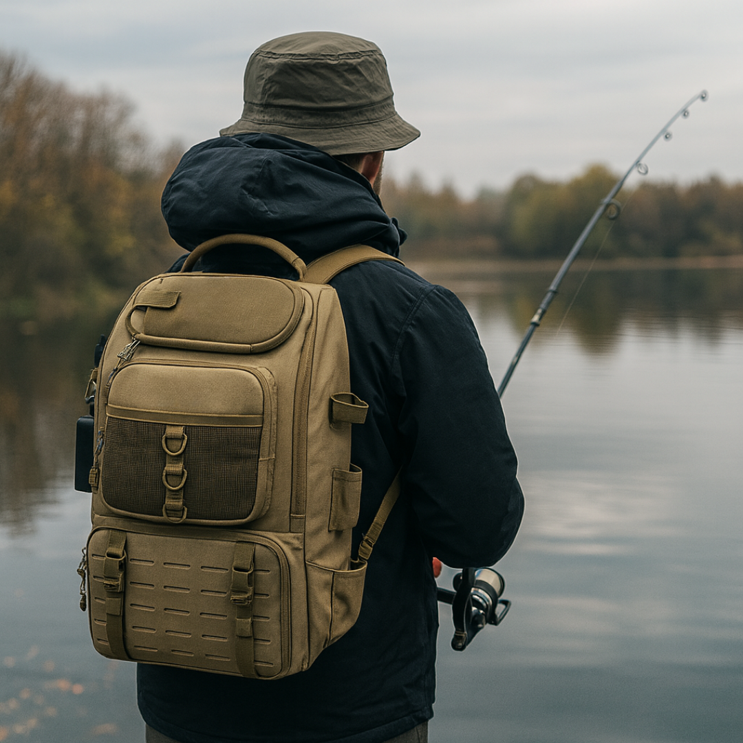 Taktischer Angelrucksack mit Rutenhalter & 40L + 4 Köderboxen – AnglerPro GearPack
