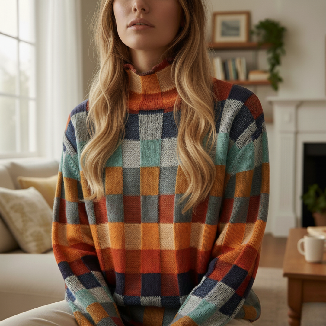 Rollkragenpullover kariert & weich aus Wolle – CozyGrid Knit