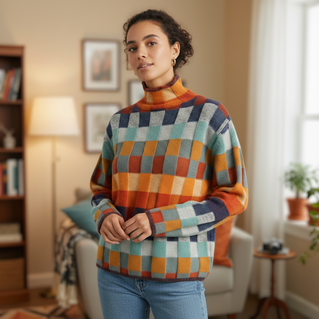Rollkragenpullover kariert & weich aus Wolle – CozyGrid Knit