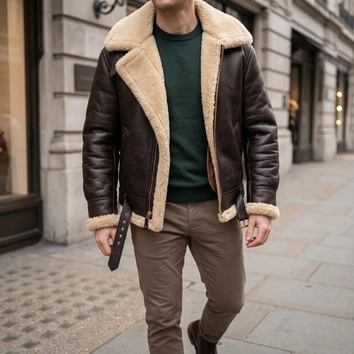Veltoran | Herren Aviator-Jacke mit Lammfellfutter und Reißverschluss für den Smart-Casual-Abend