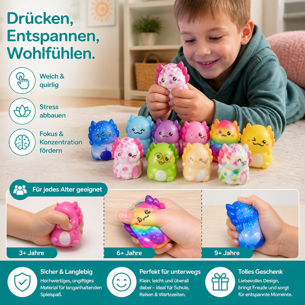12er-Pack weiche Axolotl-Squishies – Anti-Stress-Spielzeug