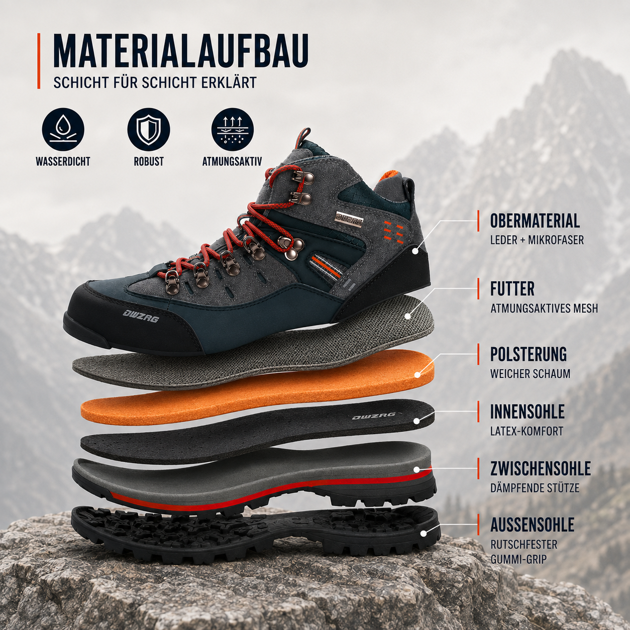 Wanderschuhe Herren wasserdicht und rutschfest – BergStride Bergschuhe