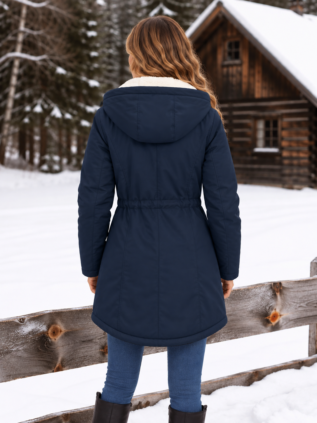 Warmer Parka mit Kapuze, Sherpa-Futter und Tunnelzug in der Taille