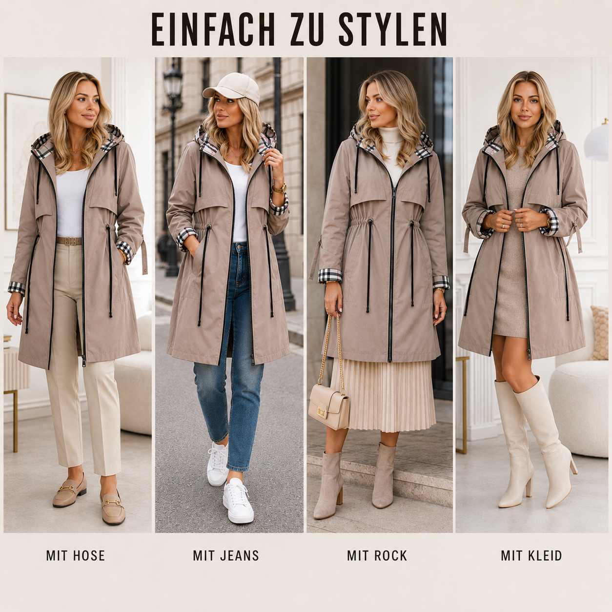 Wasser- und winddichter Damenmantel mit Kapuze – Nordlyn Zip Coat