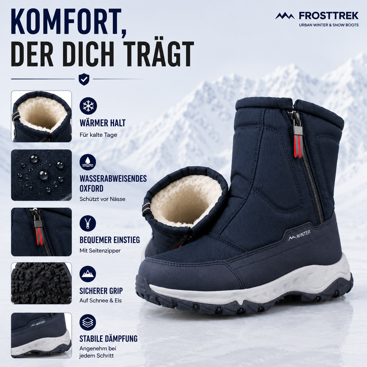 Wasserdichte Winterstiefel Damen gefüttert – FrostTrek Urban