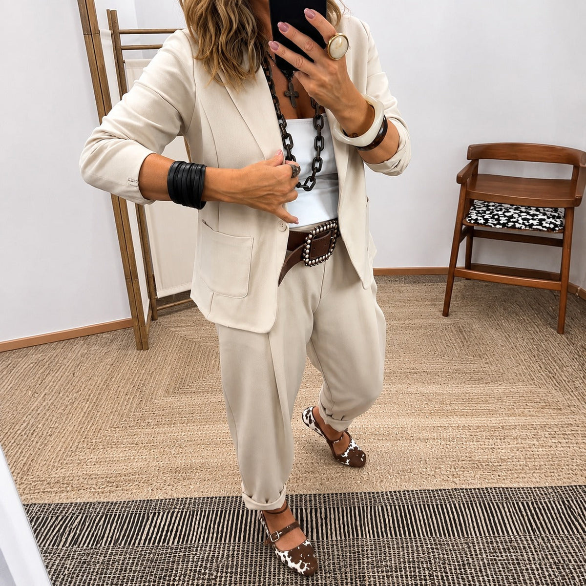 Set mit strukturiertem Blazer und weiter Hose