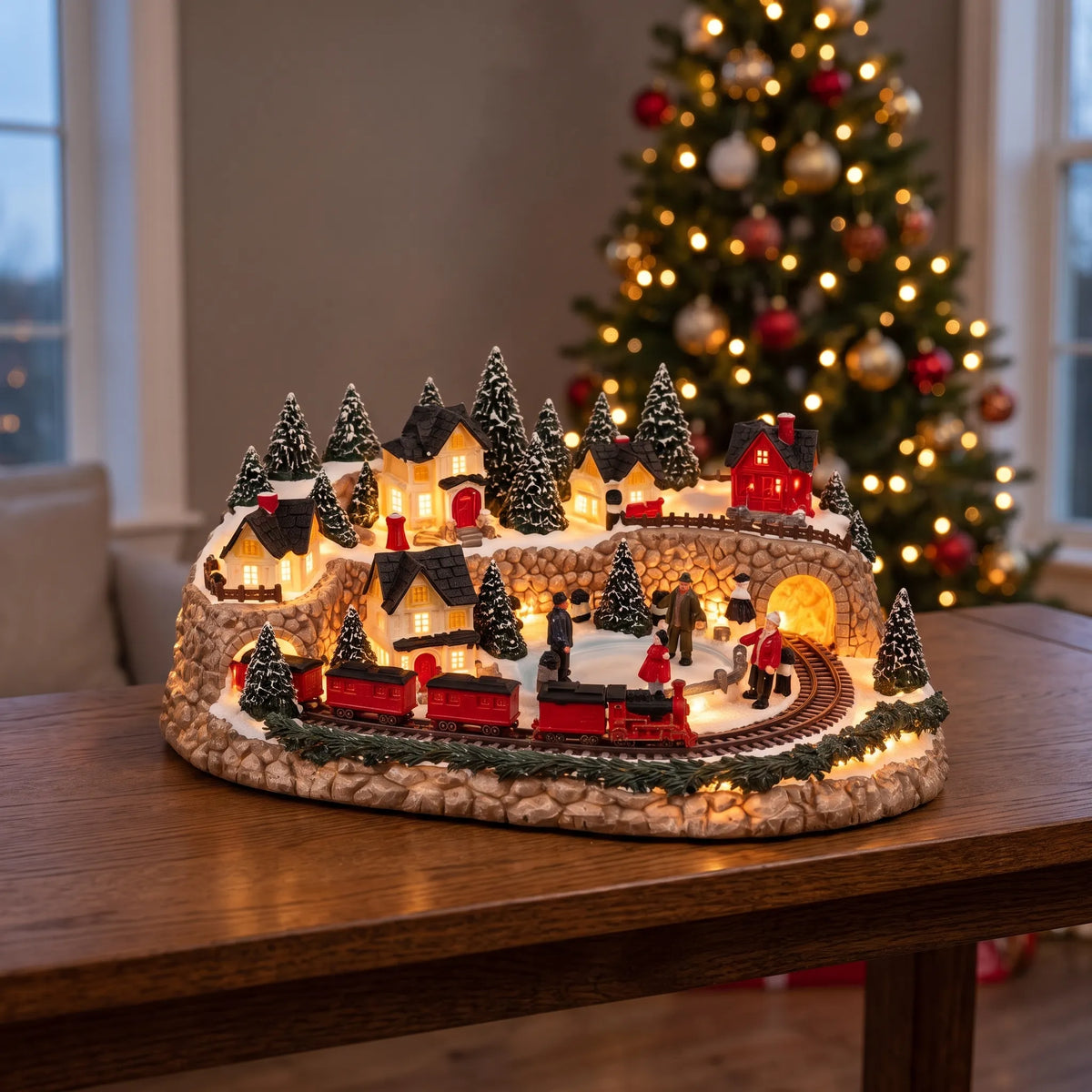Wintaro | Animierte Weihnachtsszene mit Zug & Eisbahn fürs Wohnzimmer