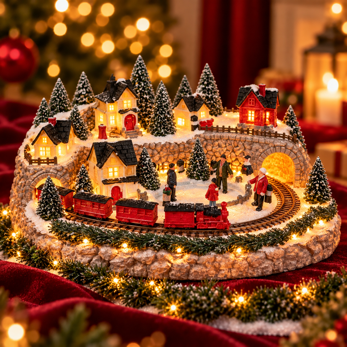 Wintaro | Animierte Weihnachtsszene mit Zug & Eisbahn fürs Wohnzimmer