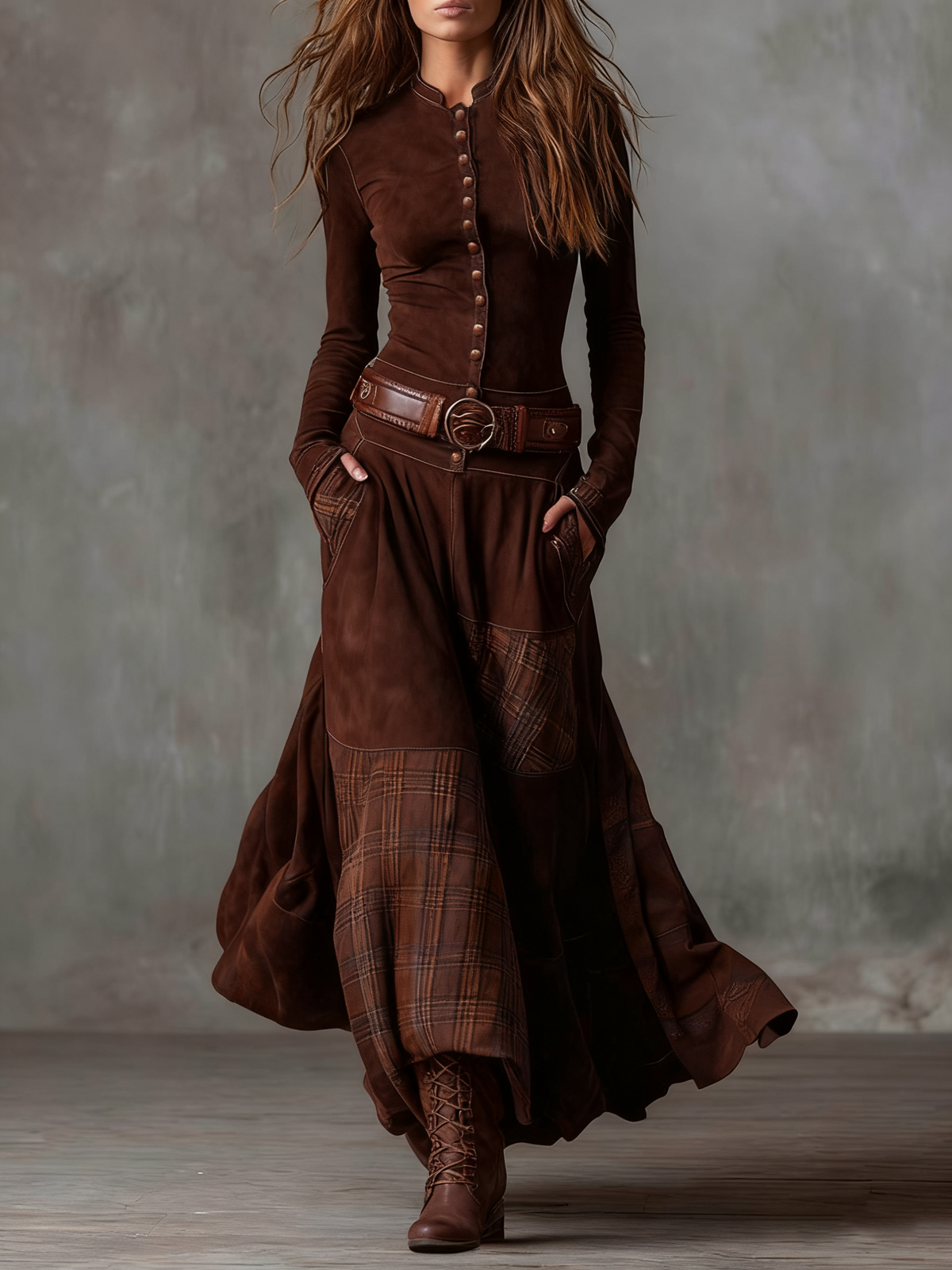 Elisa Maxi Wildleder-Kleid mit Gürtel