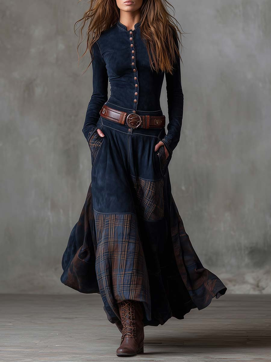 Elisa Maxi Wildleder-Kleid mit Gürtel