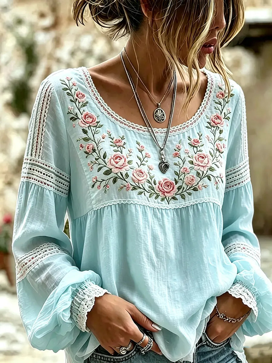 Boho Bluse mit floraler Stickerei