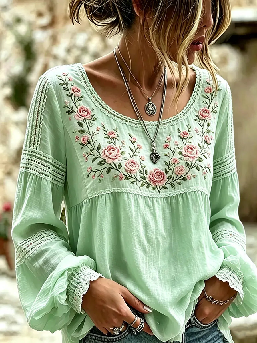 Boho Bluse mit floraler Stickerei