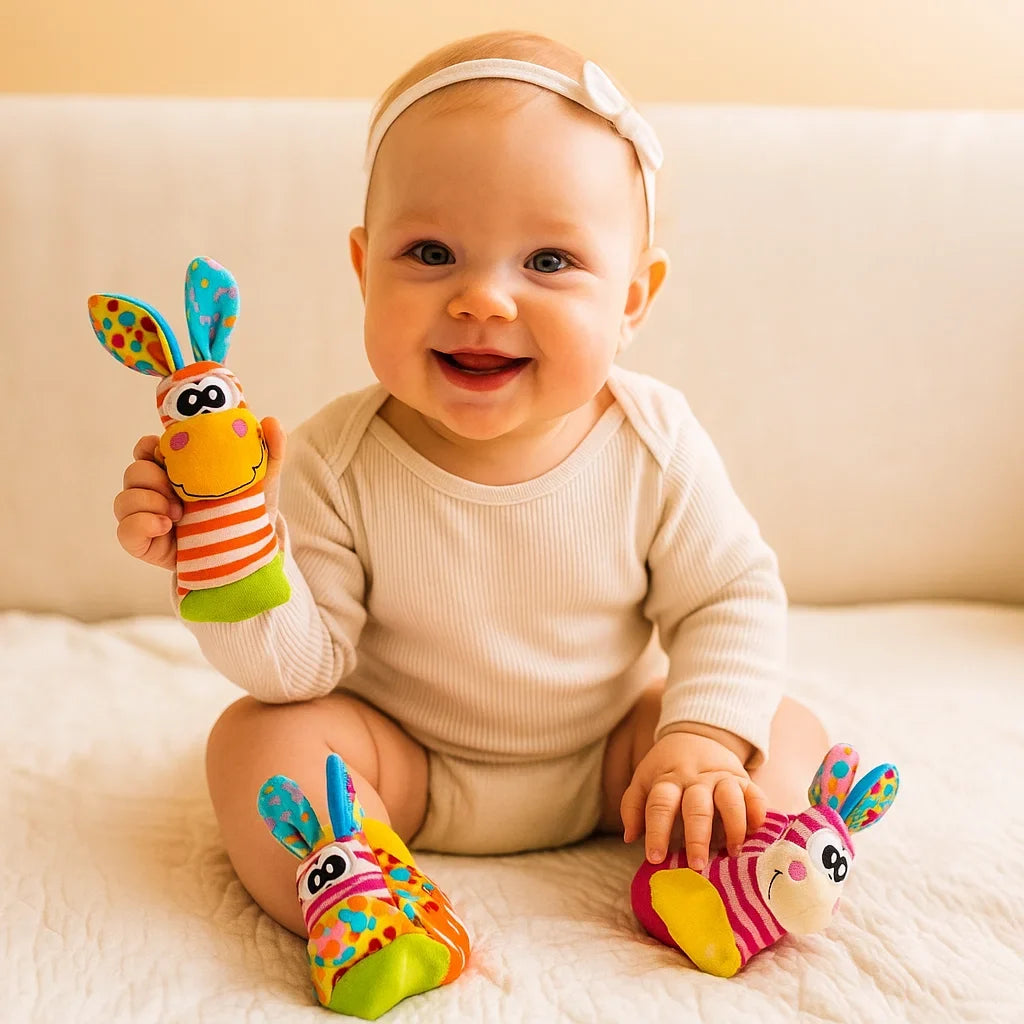 Set aus Rasseln und Socken für Babys | Buntes sensorisches Spielzeug zum frühen Lernen und zur Entwicklung motorischer Fähigkeiten