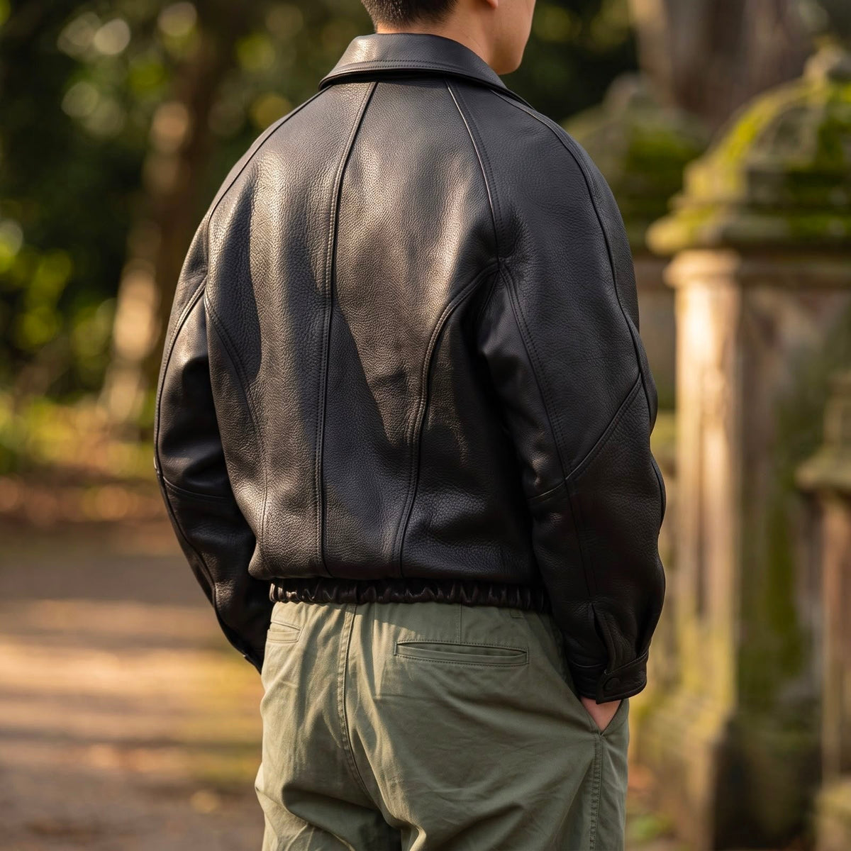 Herren Lederjacke mit Reißverschluss – Strukturierte Jacke mit Kragen für Frühling und Herbst