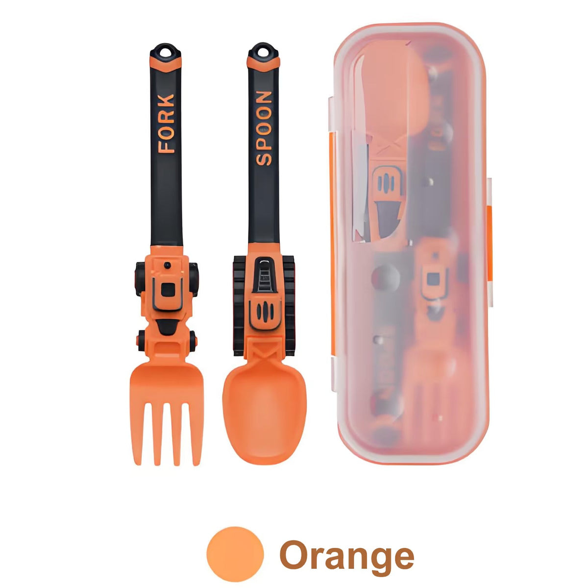 Baufahrzeug Kinder-Besteckset | 3-teiliges Fütterungsset mit Löffel, Gabel & Aufbewahrungsbox | Weicher Griff | Spülmaschinenfest | Perfekt für Reisen & Zuhause | Geschenkset Besteck