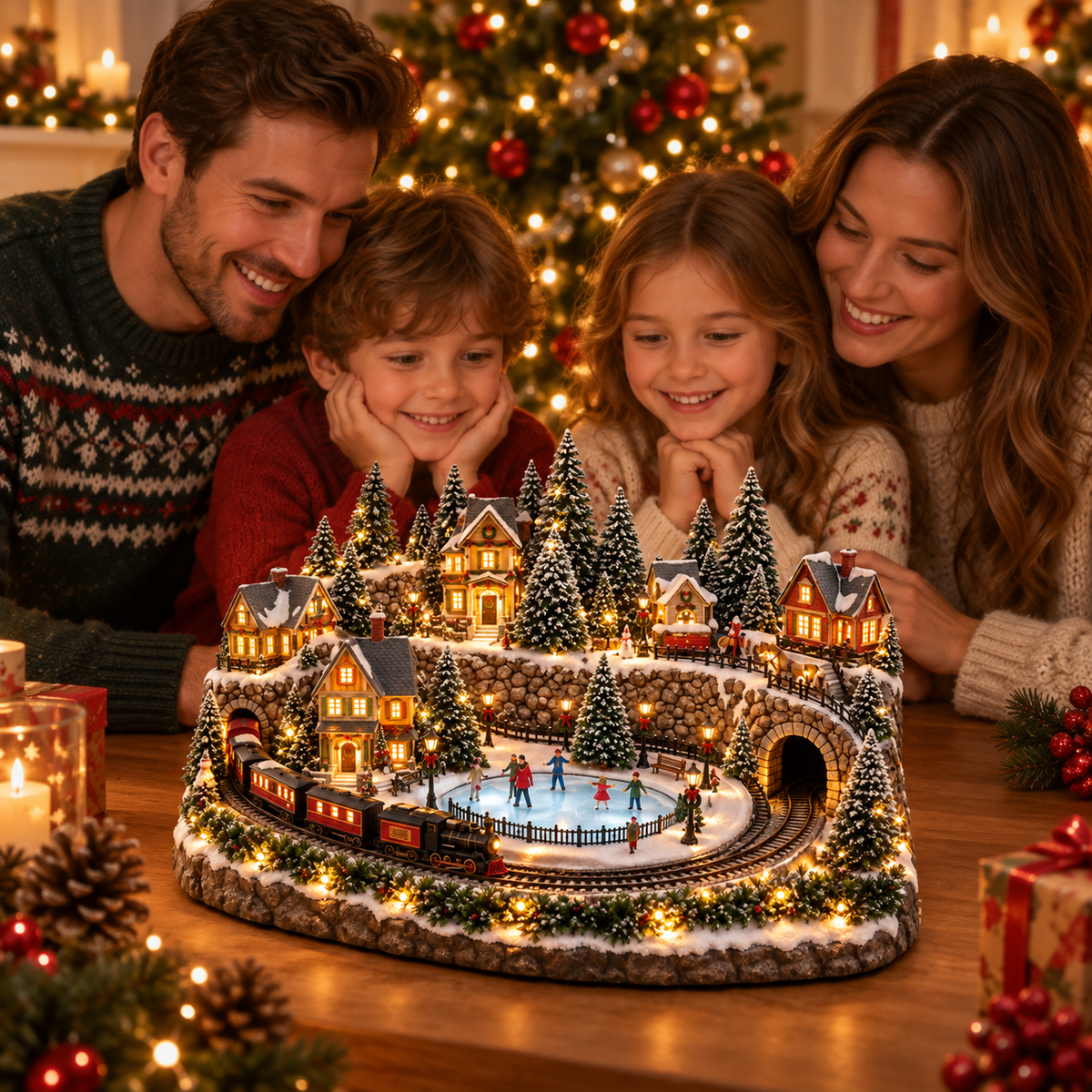 Animierte Weihnachtszug & Eisbahn Szene