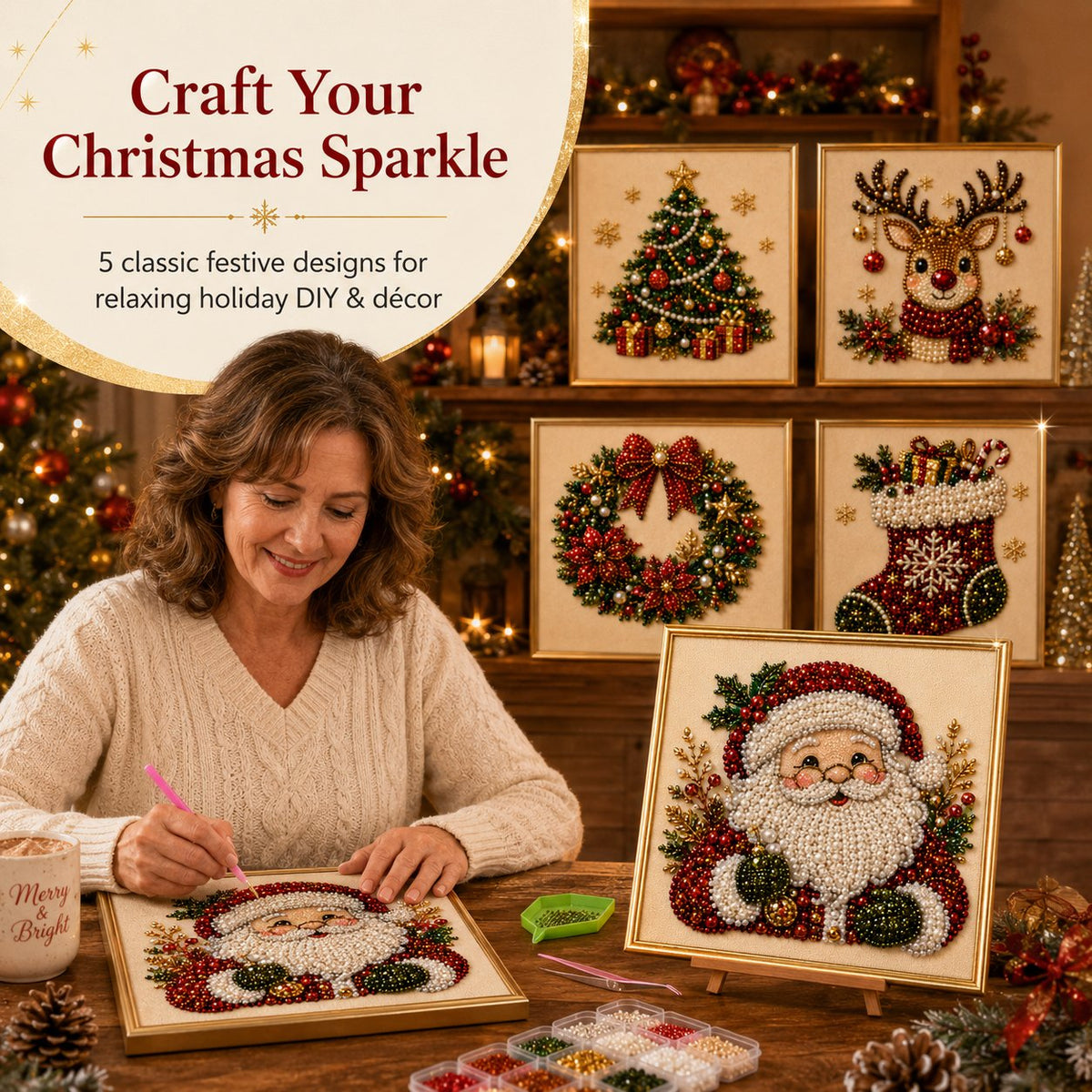 DIY Weihnachts-Perlen-Diamond-Painting-Kunstset mit Rahmen