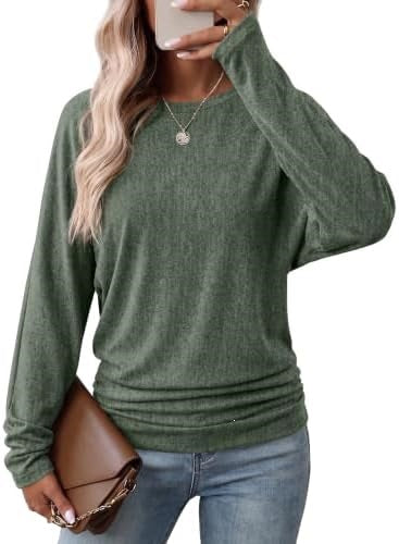 Damen Langarmshirt mit gerafftem Saum Herbst Oberteil Leichter Pullover