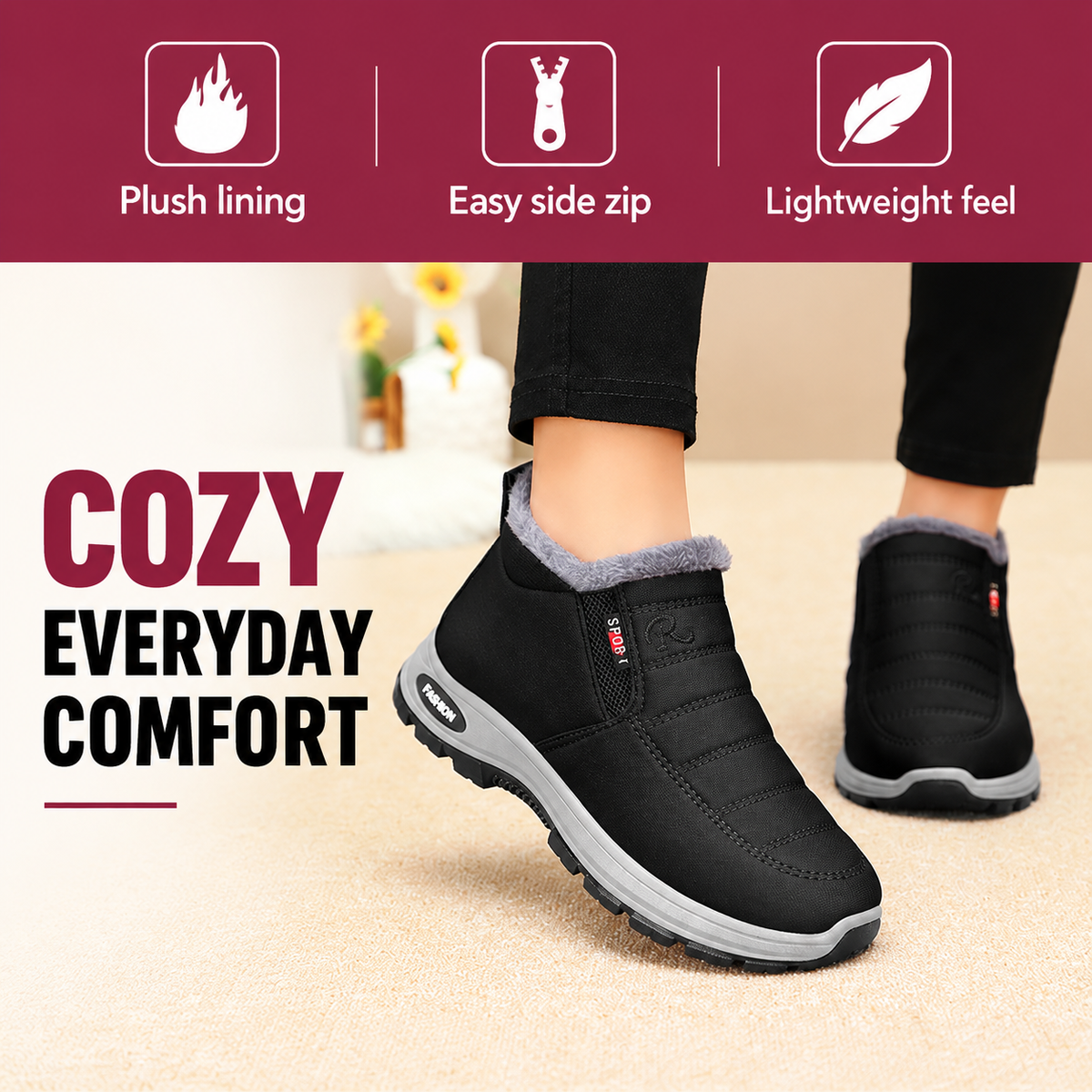 Damen Lunwick Winter-Stiefeletten – Dickes Plüschfutter mit Seitlichem Reißverschluss & Gepolsterter Sohle (US 4–12,5)