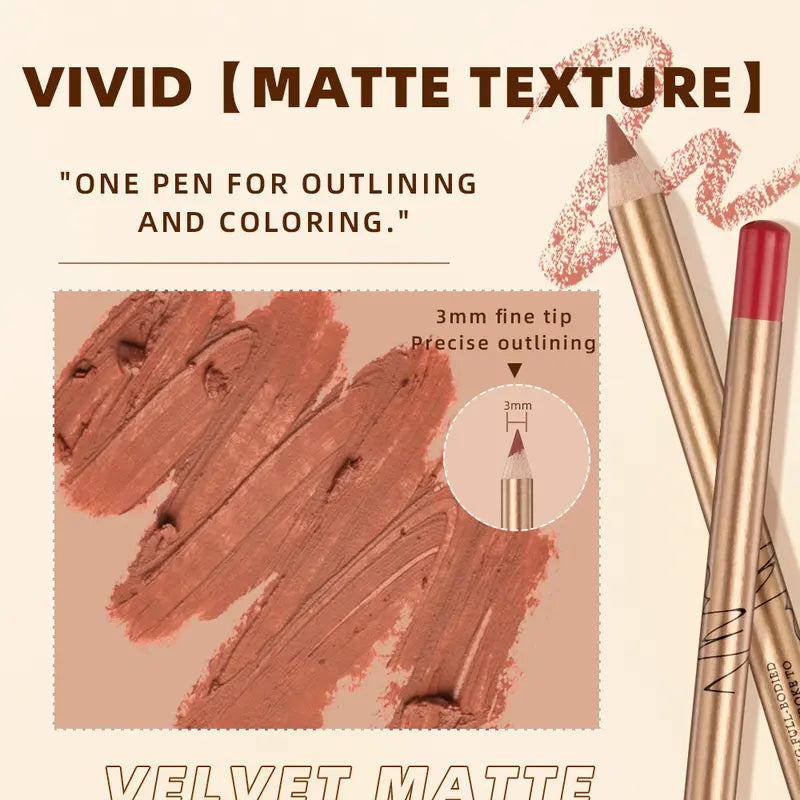 12-teiliges mattes Lipliner-Set mit Anspitzer, blendbare Lippenkonturenstifte