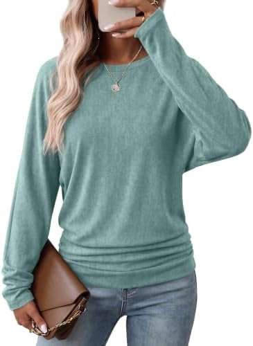 Damen Langarmshirt mit gerafftem Saum Herbst Oberteil Leichter Pullover
