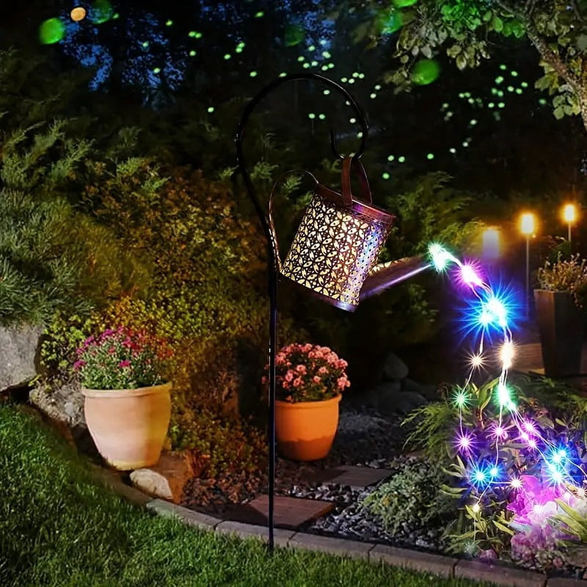 Solar-Gießkannen-Lichterkette mit 60 LEDs, Warmweiß oder Mehrfarbig