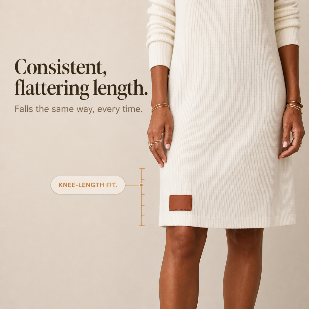 Geripptes Strickkleid mit Wasserfallkragen