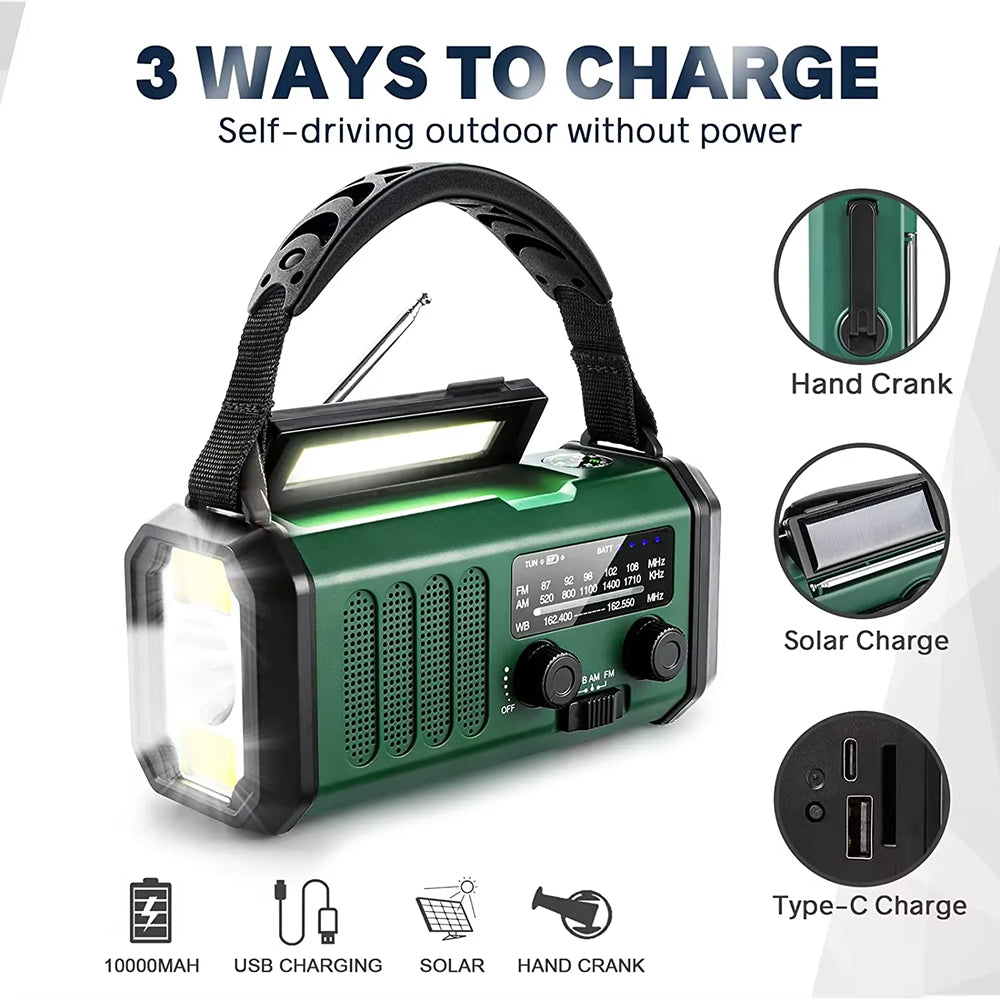 Kurbelradio mit Solarladung und LED-Taschenlampe