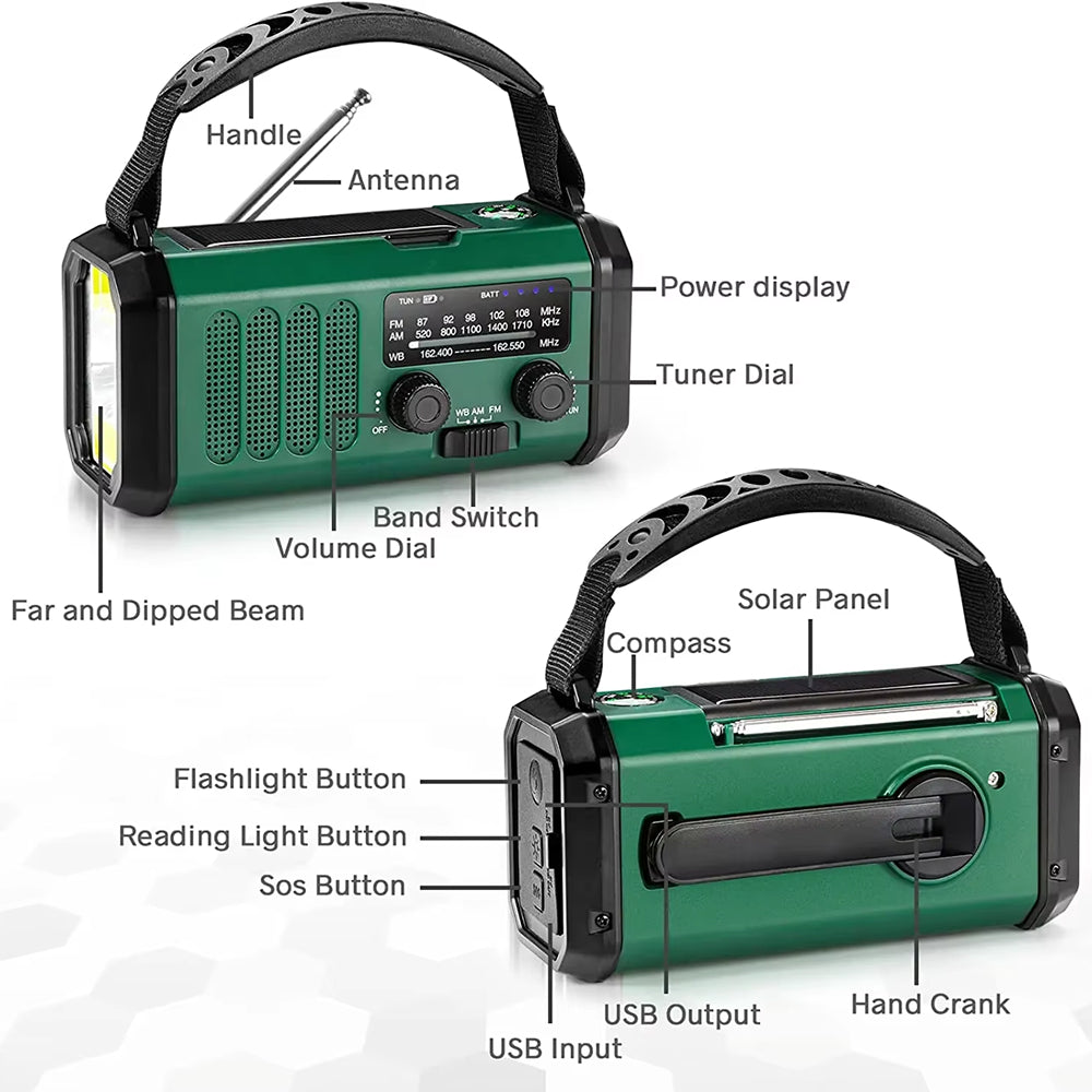 Kurbelradio mit Solarladung und LED-Taschenlampe
