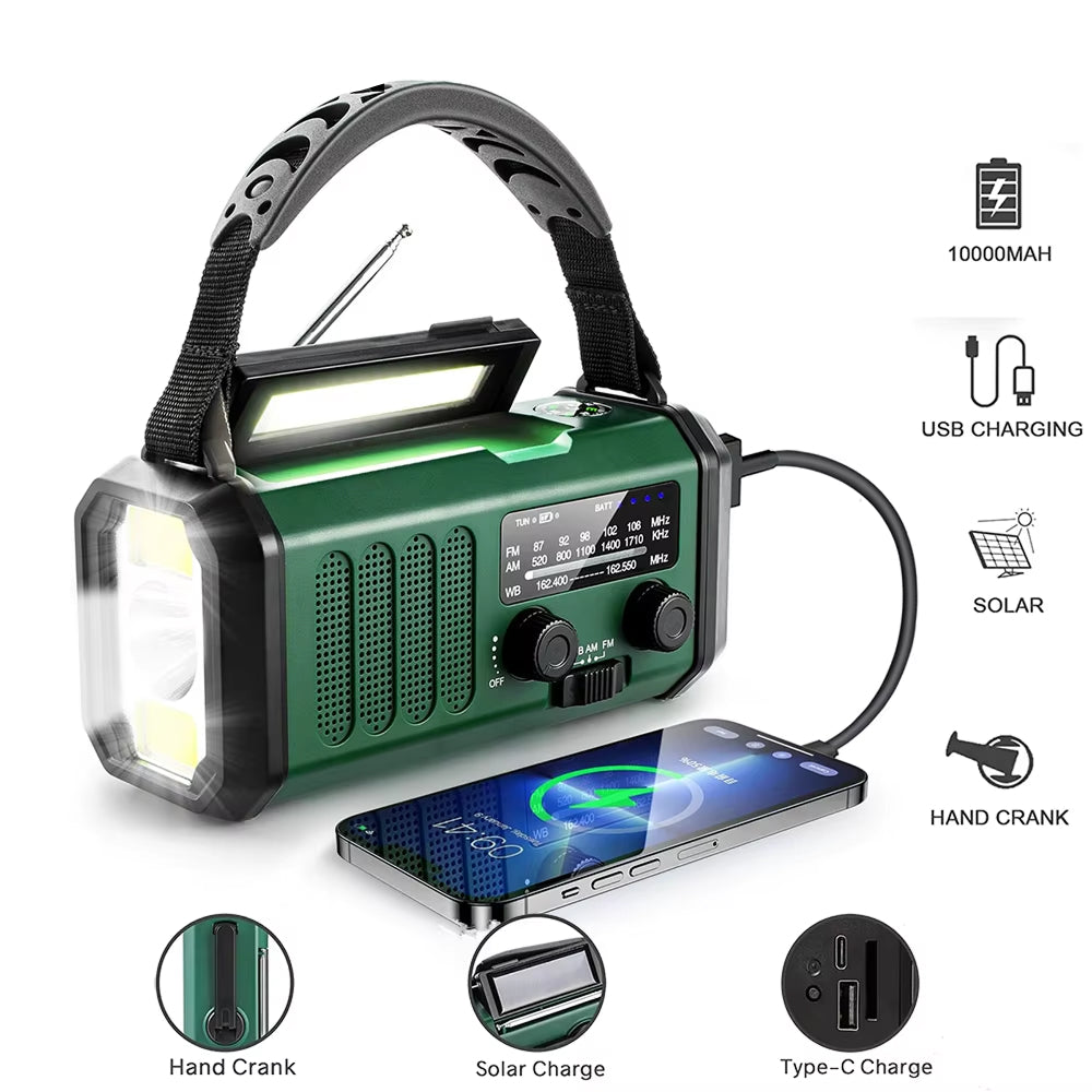 Kurbelradio mit Solarladung und LED-Taschenlampe