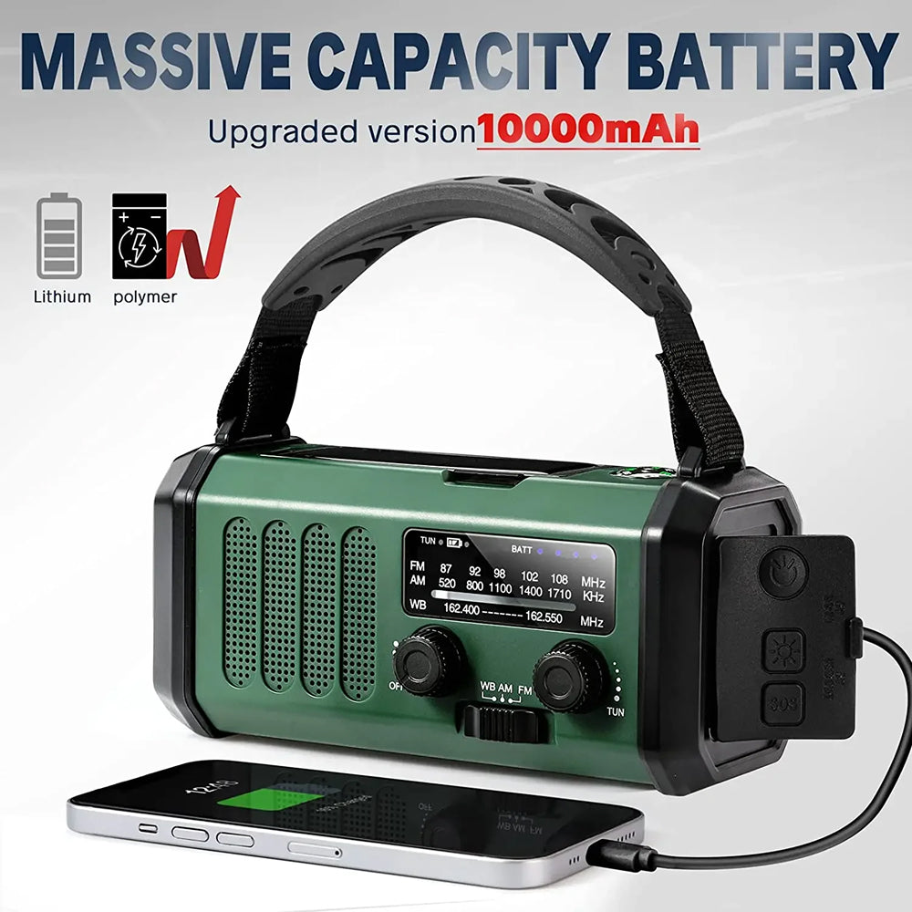 Kurbelradio mit Solarladung und LED-Taschenlampe