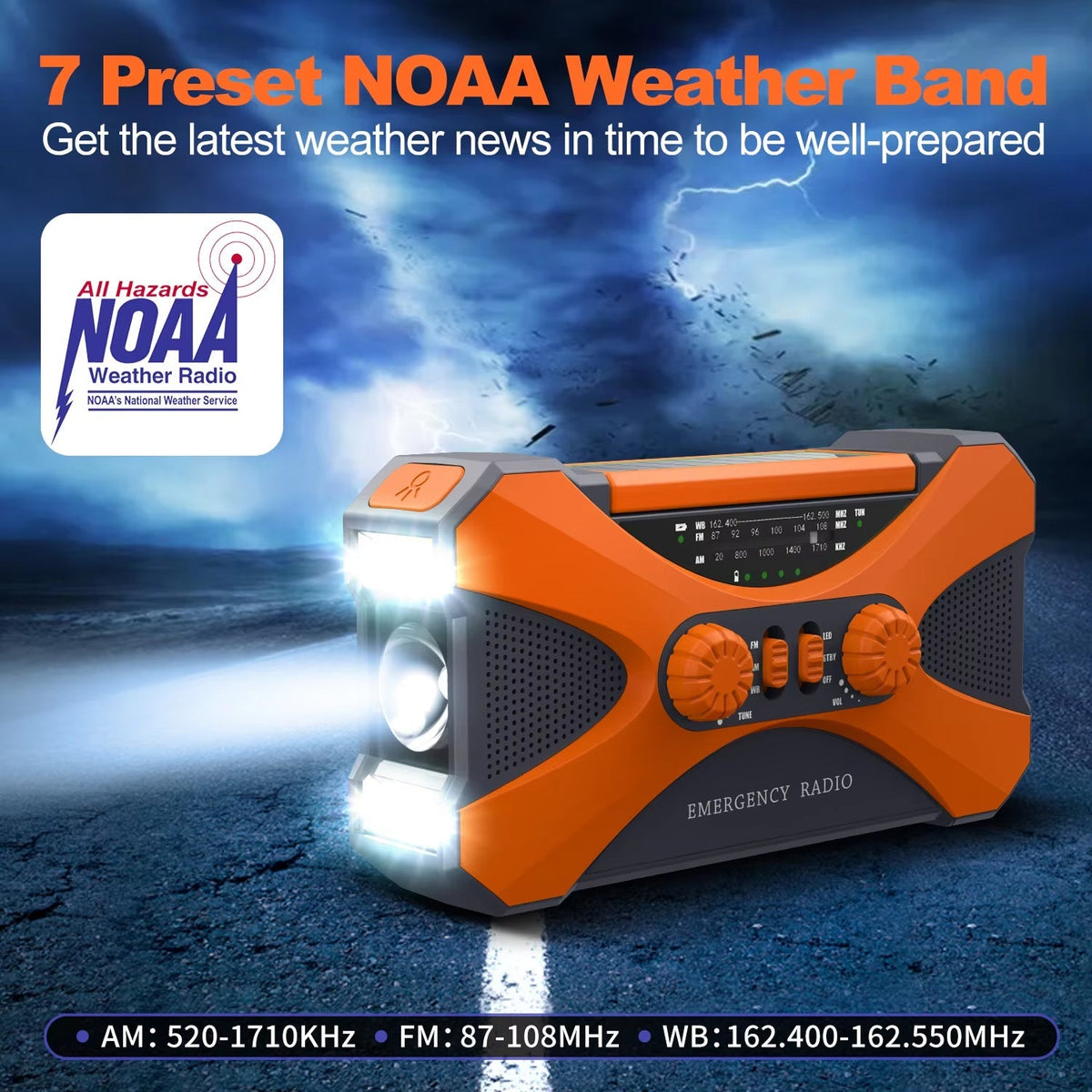 Notfall-Radio mit Handkurbel, Solarpanel und 10000mAh Powerbank