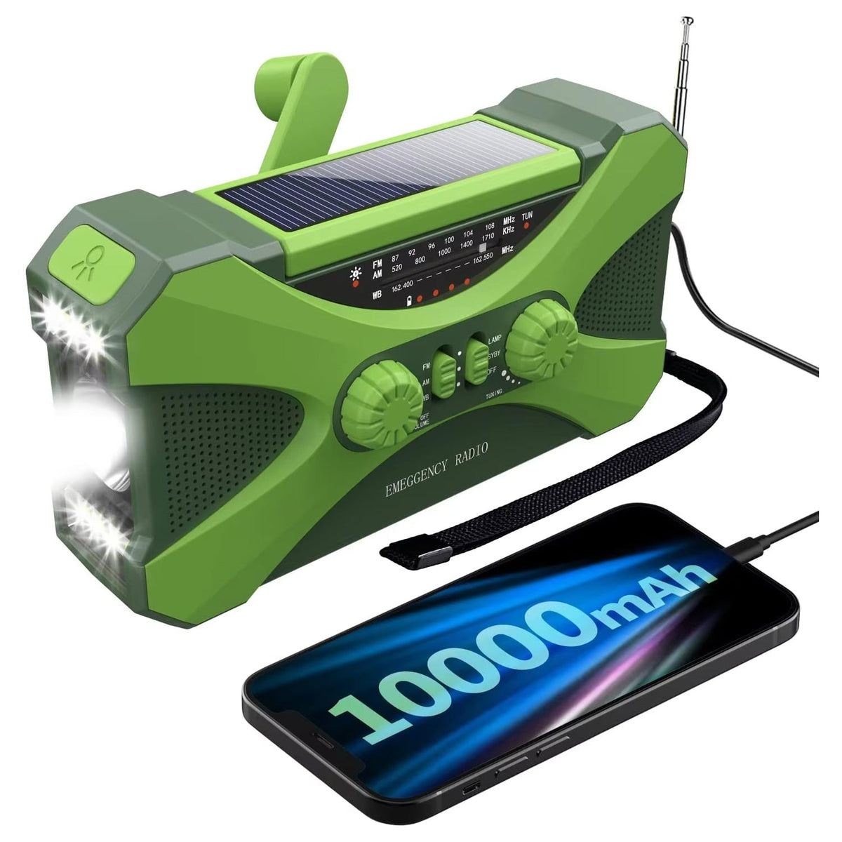Notfall-Radio mit Handkurbel, Solarpanel und 10000mAh Powerbank