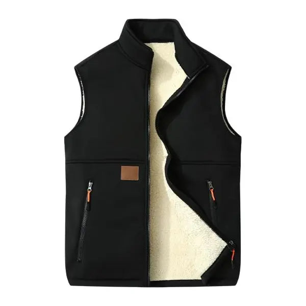 Unisex Fleece-gefütterte Winterweste, Durchgehender Reißverschluss Stehkragen Gilet mit Reißverschlusstaschen