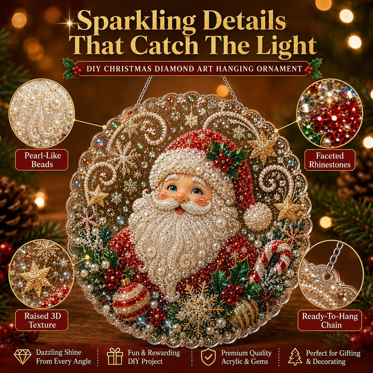 Weihnachts-Perlen-Diamond-Art-Hängeornament-Set