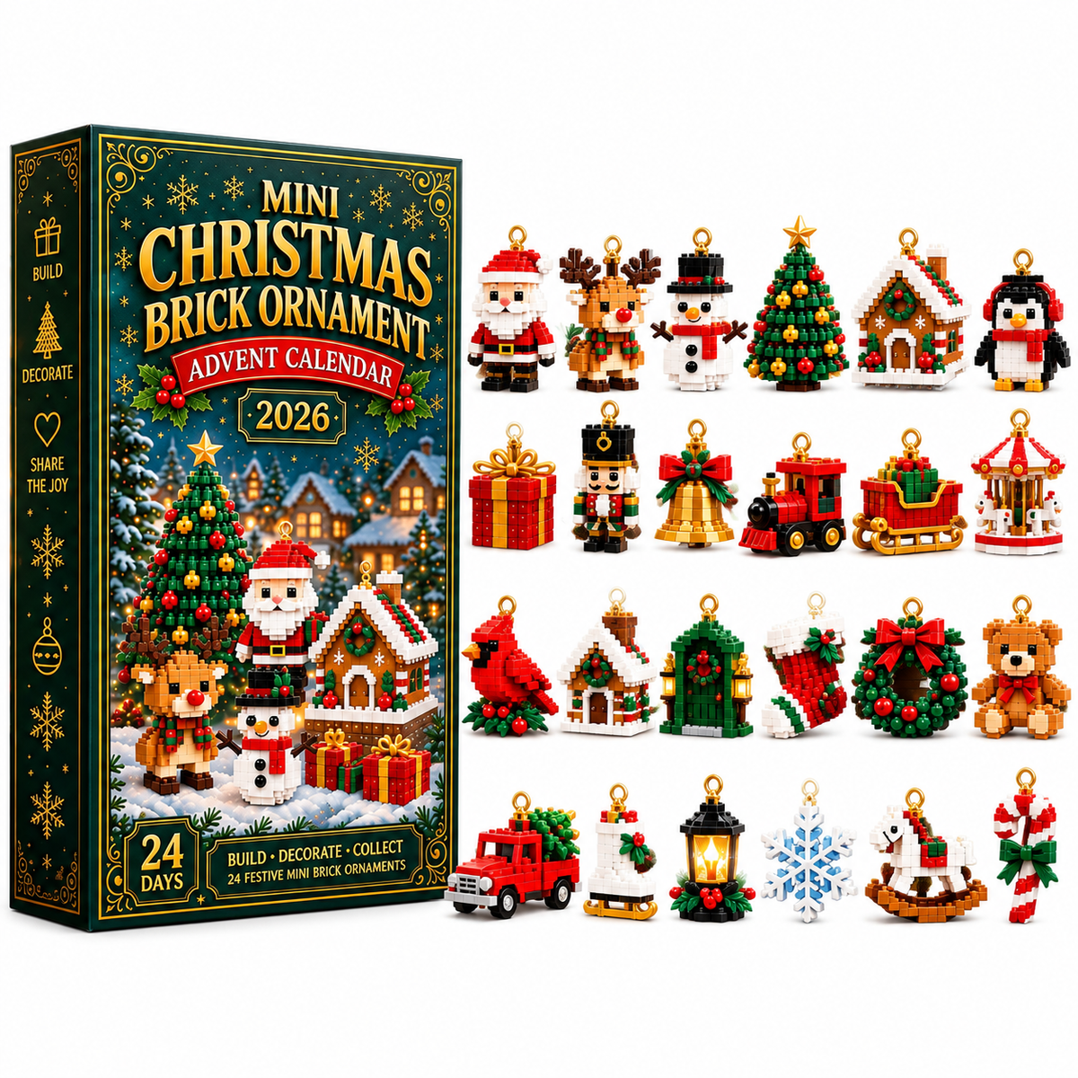 24-Tage-Mini-Weihnachtsdeko-Adventskalender | 24 einzigartige, festliche Bausets mit Aufhängeschlaufen