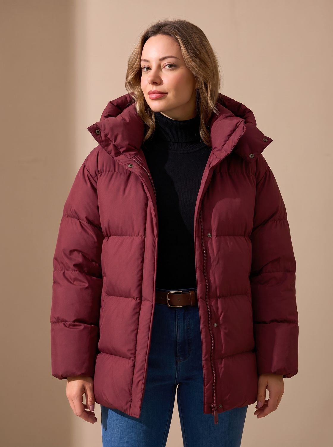 Damen Daunenjacke Oversized Winterjacke mit Kapuze