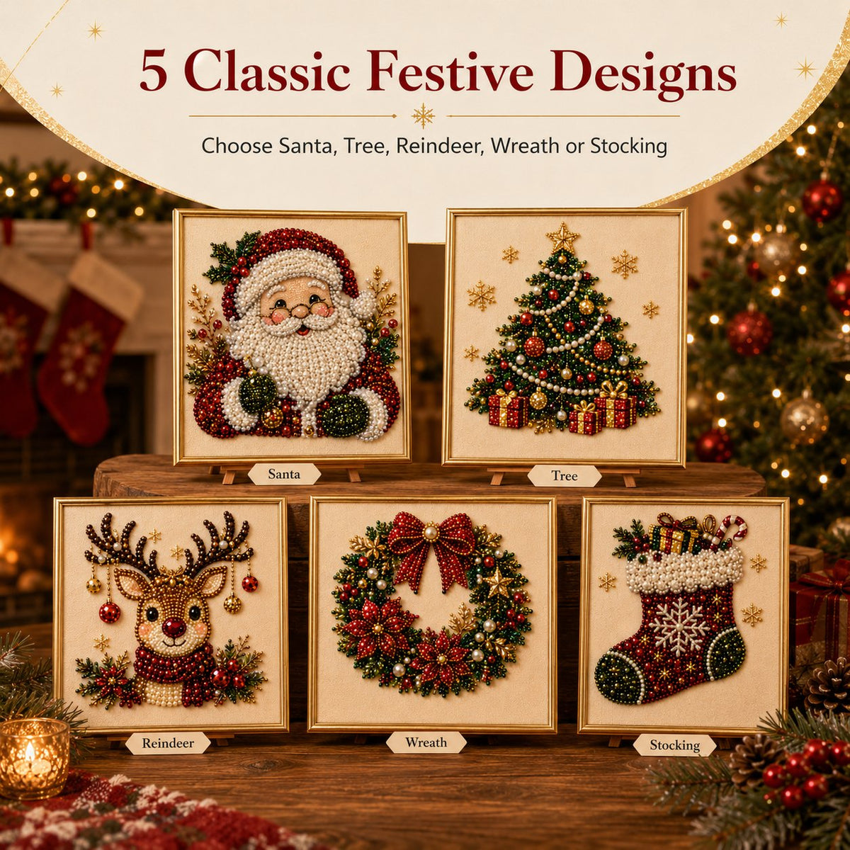 DIY Weihnachts-Perlen-Diamond-Painting-Kunstset mit Rahmen