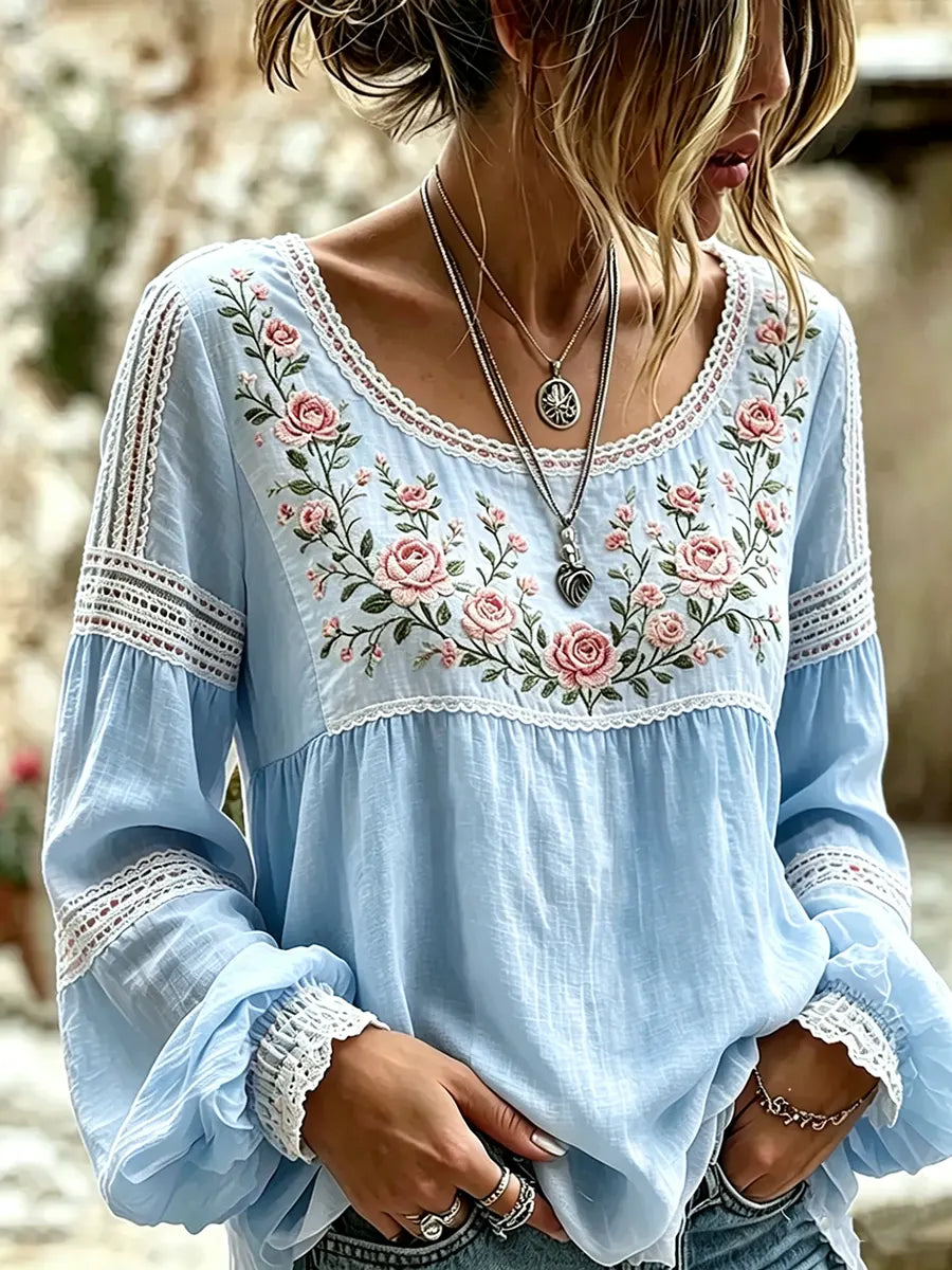 Boho Bluse mit floraler Stickerei