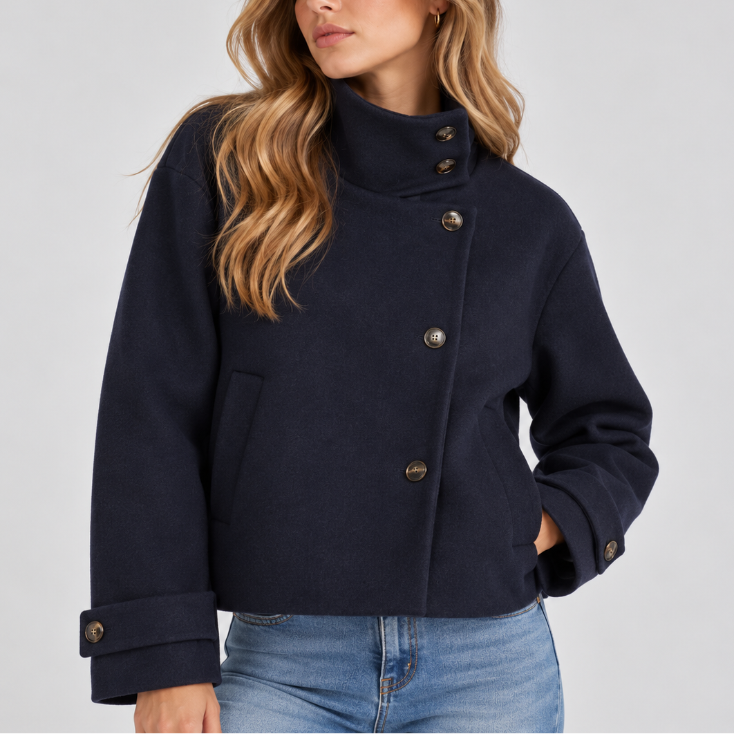 Hochgeschlossene Kurze Jacke für Damen mit Knopfleiste