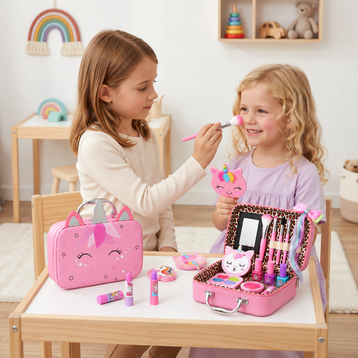 Umweltfreundliches und leicht abwaschbares Prinzessinnen-Makeup-Set für Kinder mit Kosmetiktasche