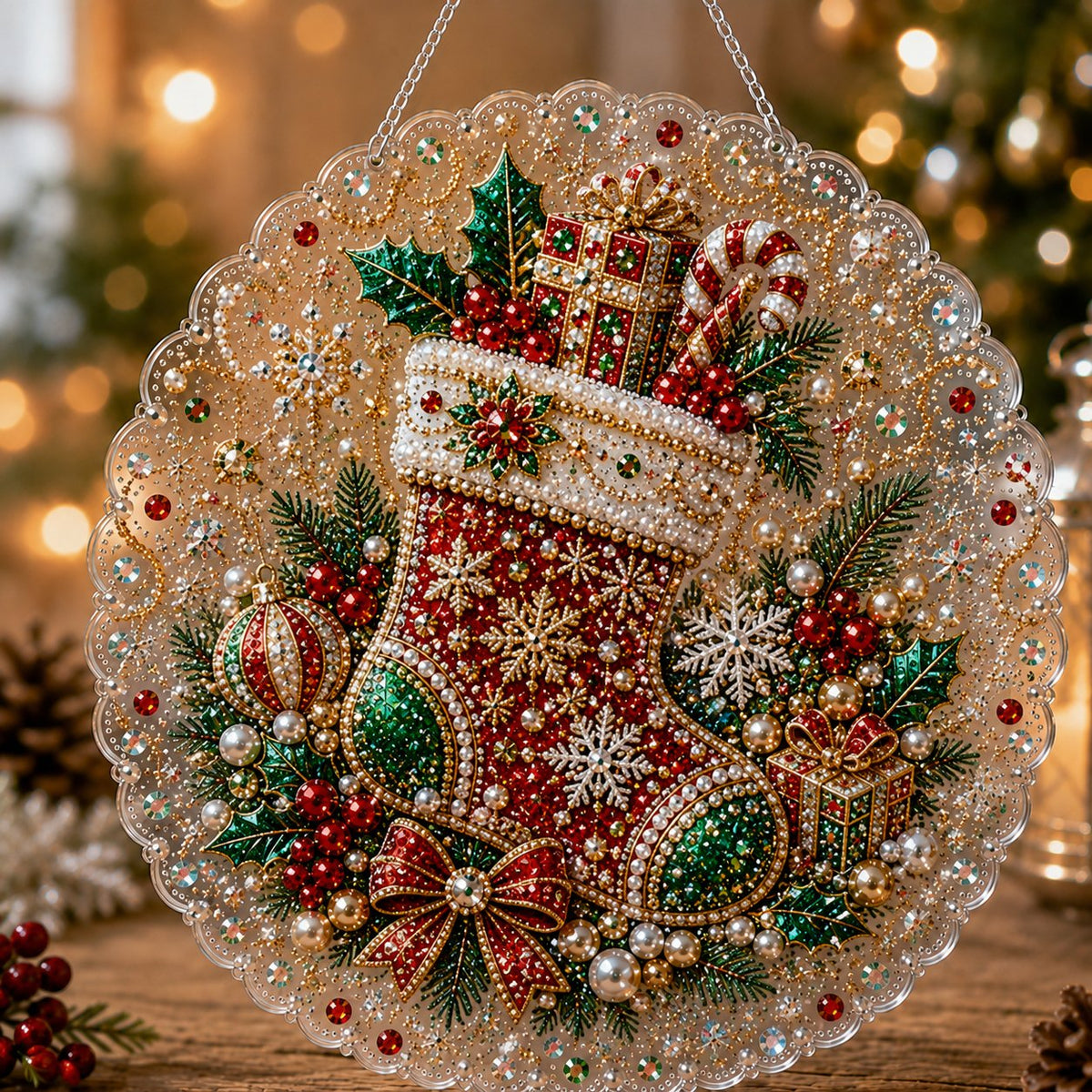 Weihnachts-Perlen-Diamond-Art-Hängeornament-Set