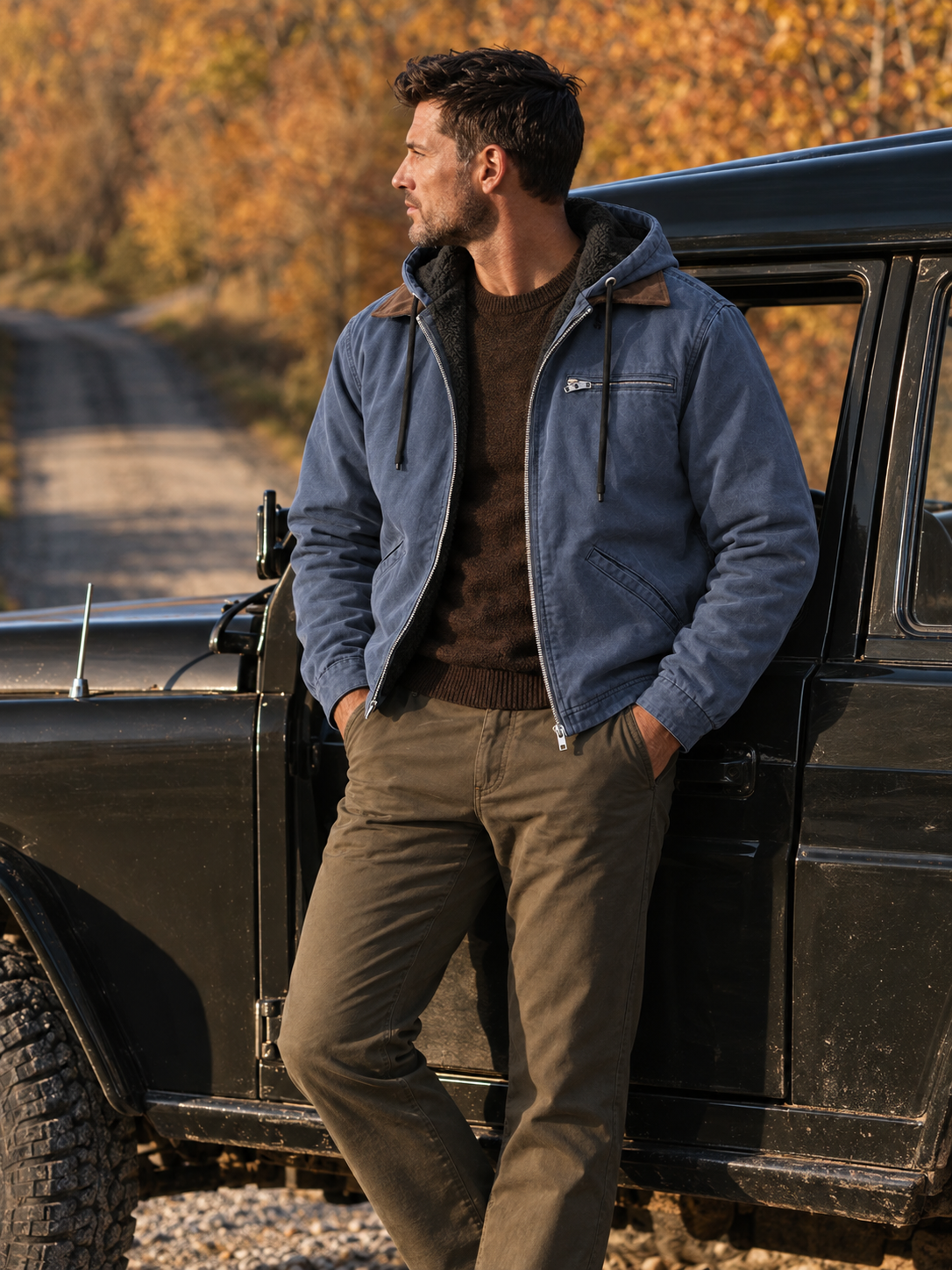 Vintage Dicke Fleecegefütterte Kapuzenjacke mit Reißverschluss