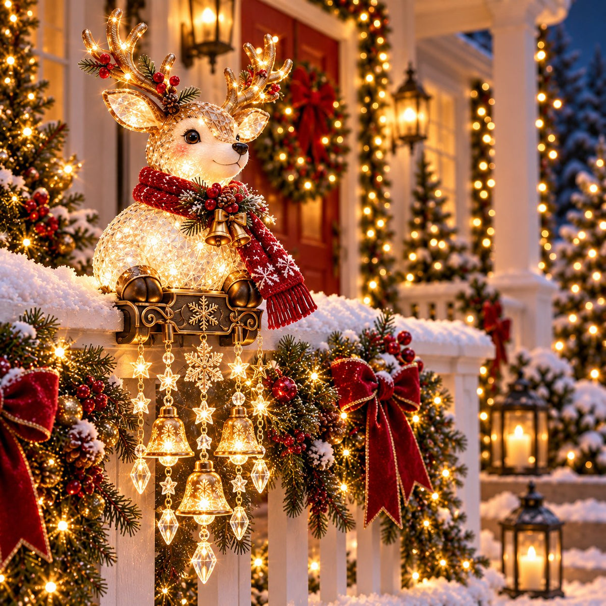 Weihnachtliche Geländer-Beleuchtung mit 4 festlichen Charakteren