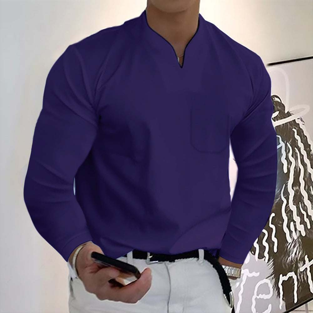 Herren Sport-T-Shirt aus Baumwolle mit langen Ärmeln und V-Ausschnitt