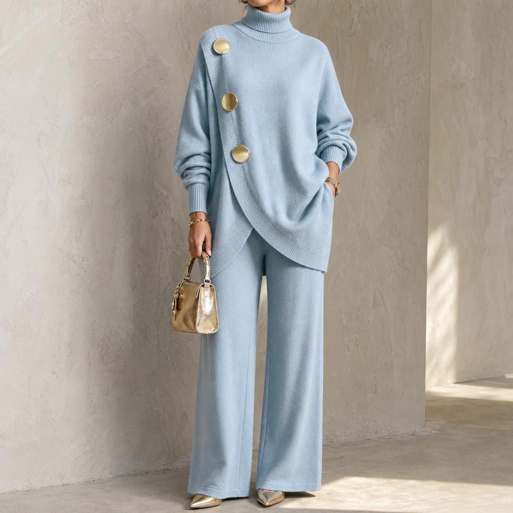 Elara Set – Rollkragenpullover und Hose mit weitem Bein Set