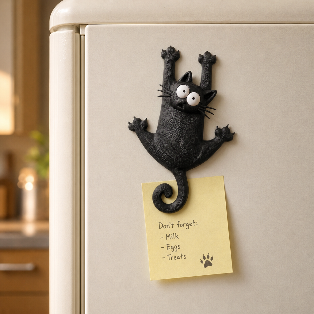 Hängender schwarzer Katzen-Kühlschrankmagnet