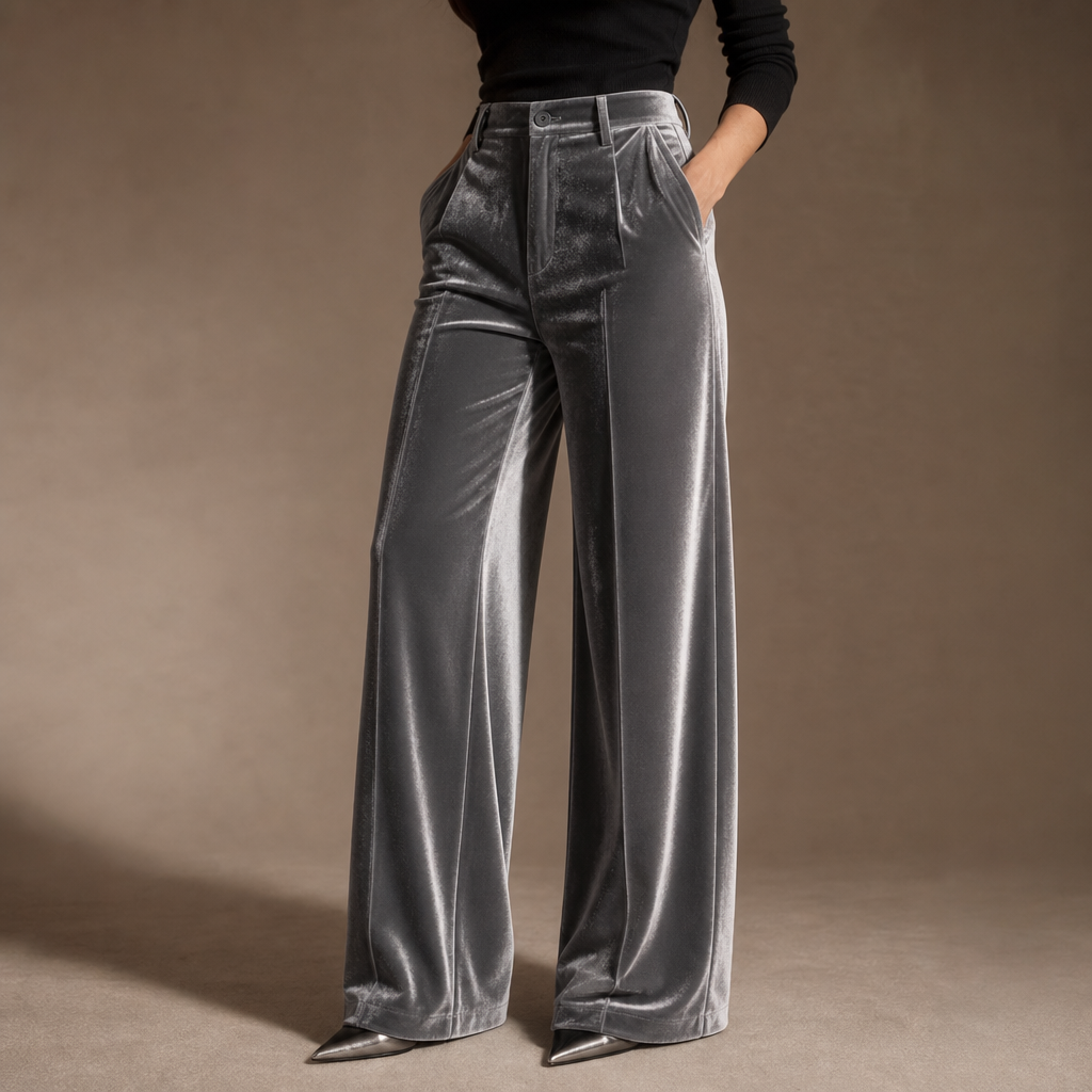 Samt-Hose mit hoher Taille und weitem Bein