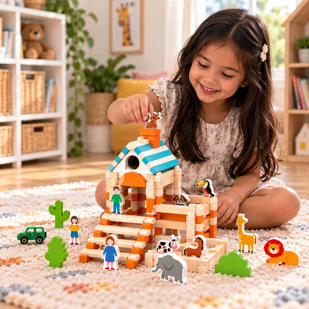 Montessori Holzbausteine-Set – natürliches Stapel- und Konstruktionsspielzeug
